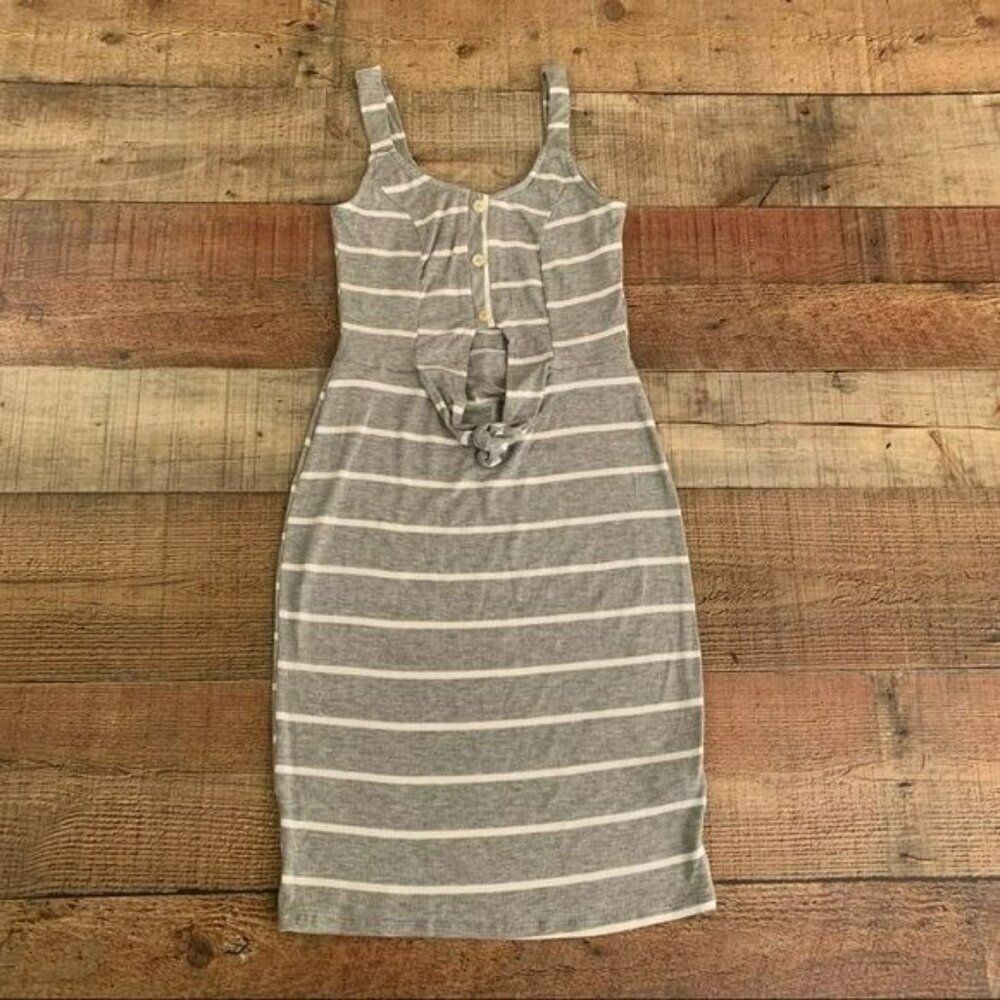 DNA couture tank top ribbed striped mini dress with stomach key hole cutout - S